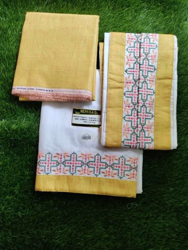 Three Piace Dhoti set Dhoti+ Upavastra+Colour Linen Kurta fabric