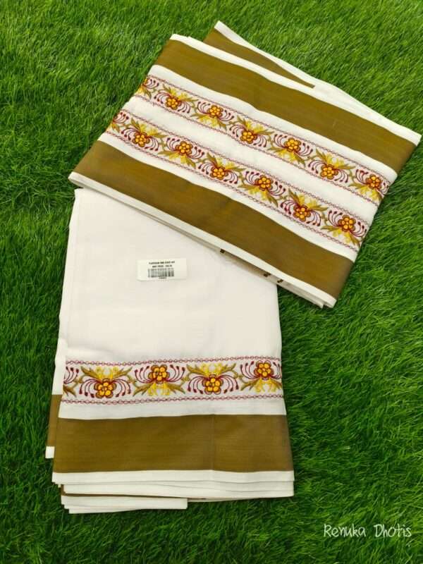 Mix Cotton Embroidery dhoti+ upavastra set  10+5