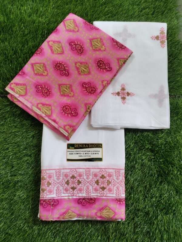 Three Piace Dhoti set Dhoti+ Upavastra+ White Kurta fabric